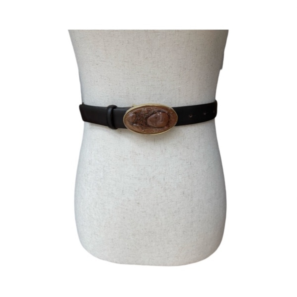 NWOT Guelhera Bollocini Brown Italian Art Glass / Leather Belt Size S-M (25-33”) - Picture 2 of 6